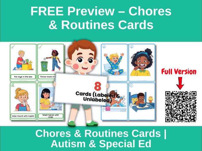 FREE Sample | Chores & Routines Cards for Autism and Special Education
