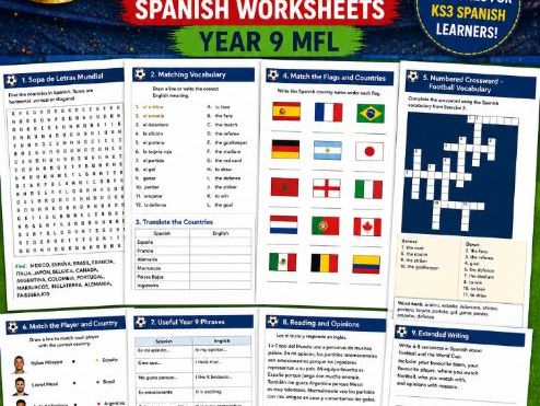 Spanish World Cup 2026 Worksheets | KS3 Y9 | Colour & BW