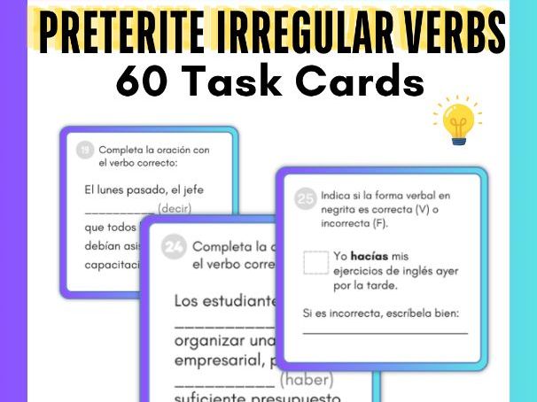 Preterite Tense Spanish Task Cards | Spanish Irregular Preterite Task Cards