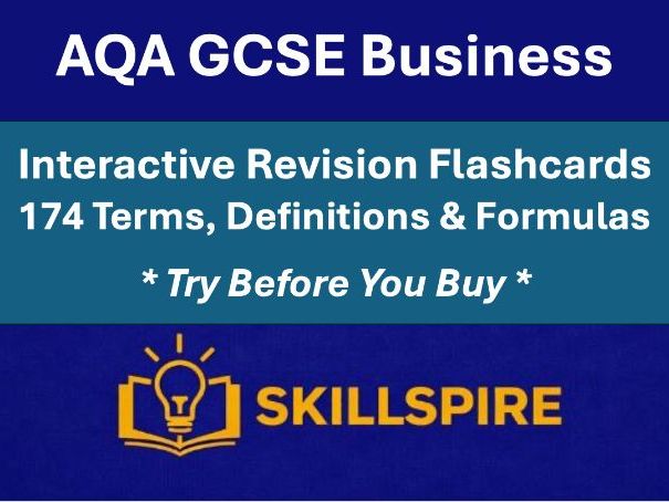 AQA GCSE Business Interactive Revision Flashcards | All Topics |  174 Terms, Definitions & Formulas
