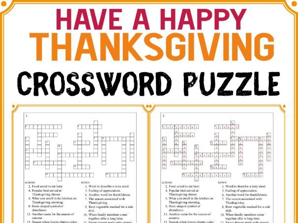 Thanksgiving Vocabulary Crossword Puzzle | Fun Holiday Activity with Answer Key