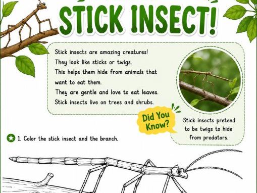 Amazing Stick Insects | Science Worksheets |Camouflage, Life Cycle Ages 6-10
