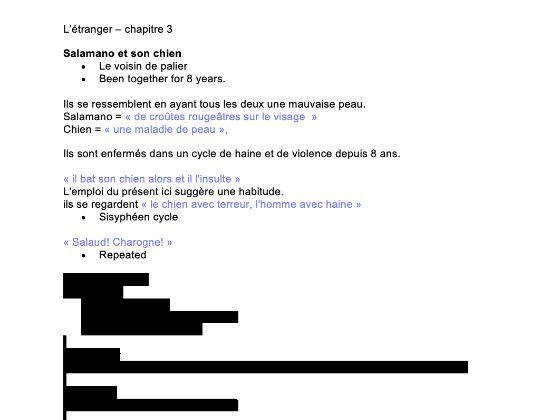 l'étranger - chapitre 3 notes