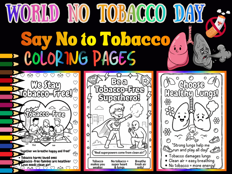 World No Tobacco Day Coloring Pages for Kids | Say No to Tobacco | NO PREP Pack