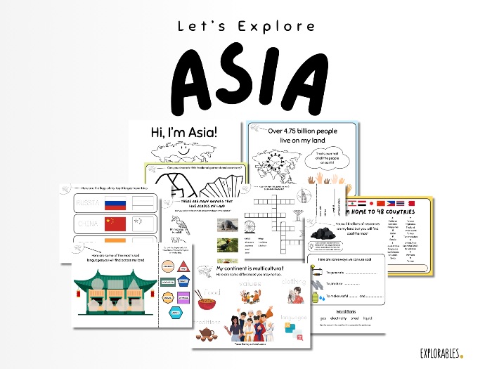 Let's Explore Asia Activity Pack Worksheets Kids Geography Lesson Continent Countries Resources