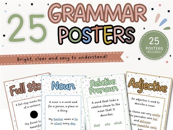 25 Grammar Posters | KS2 English Working Wall Display | Boho Classroom Decor | Grammar Display Pack