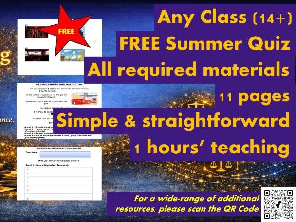 FREE - The End of Year (Summer) Quiz 2026 - 50 questions - Simple, no other resources required