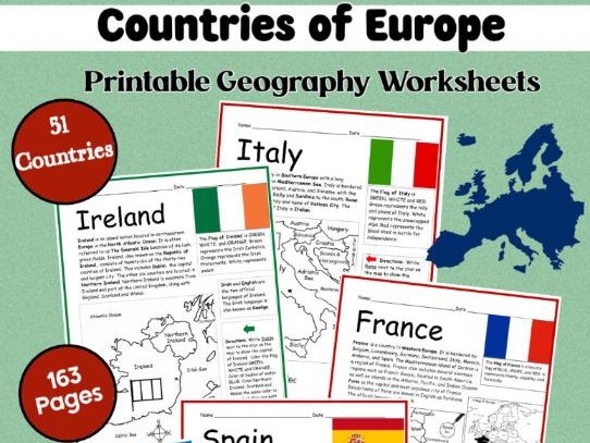 Countries of Europe Printable Geography Worksheets | 51 Countries