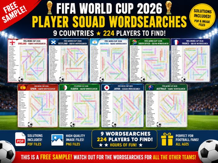 FIFA World Cup 2026 – Player Squad Wordsearches 9/48 SAMPLE