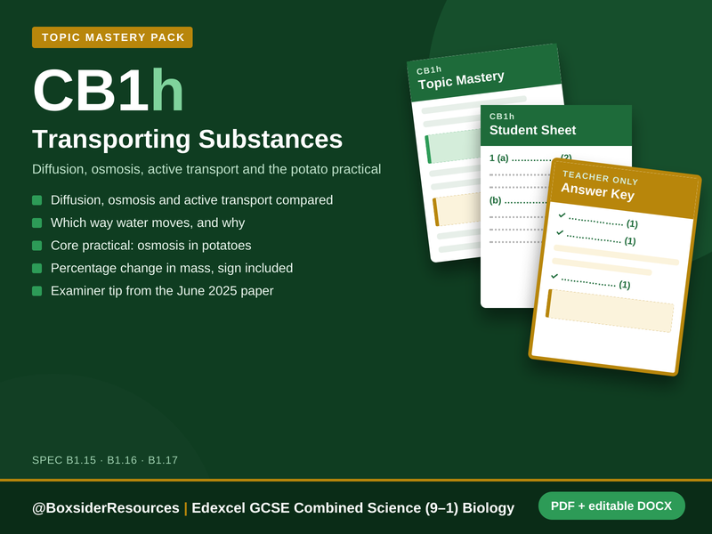 CB1h Transporting Substances | Edexcel GCSE Combined Science Biology Topic Mastery Pack