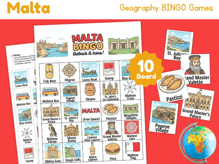 Malta Geography Bingo Game | Country Study Activity