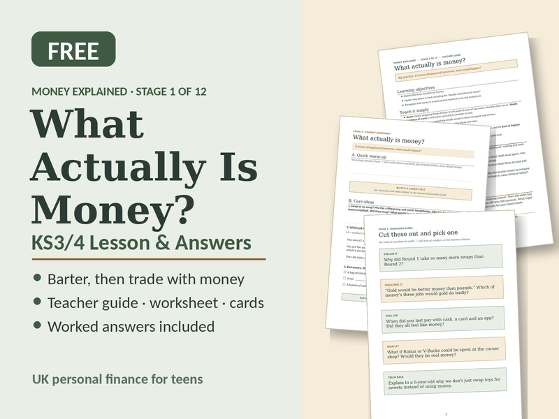 FREE What Actually Is Money? KS3/4 Lesson & Answers