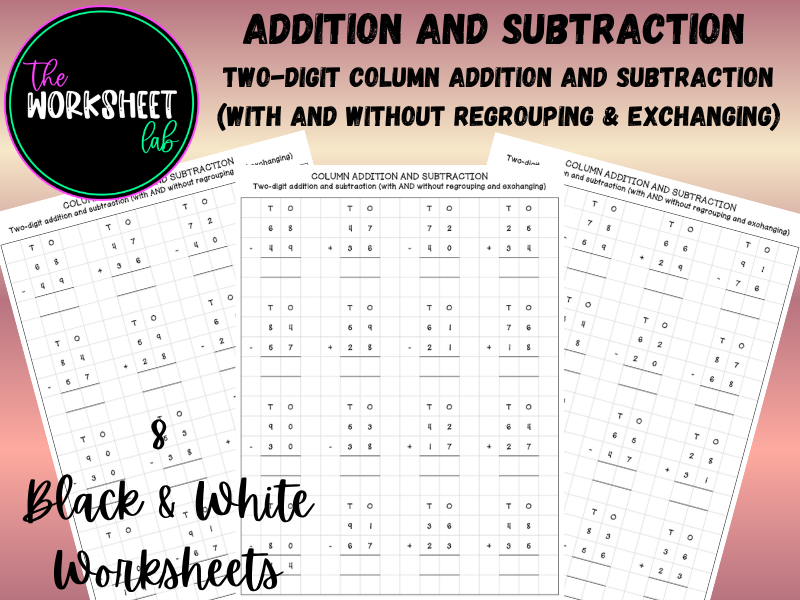 Two-Digit Column Addition/Subtraction on Squared Paper (With and Without Regrouping & Exchanging)