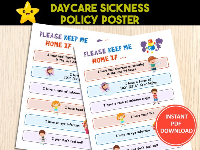 Daycare Sickness Policy Sign Poster | Parent Board Communication Child Care