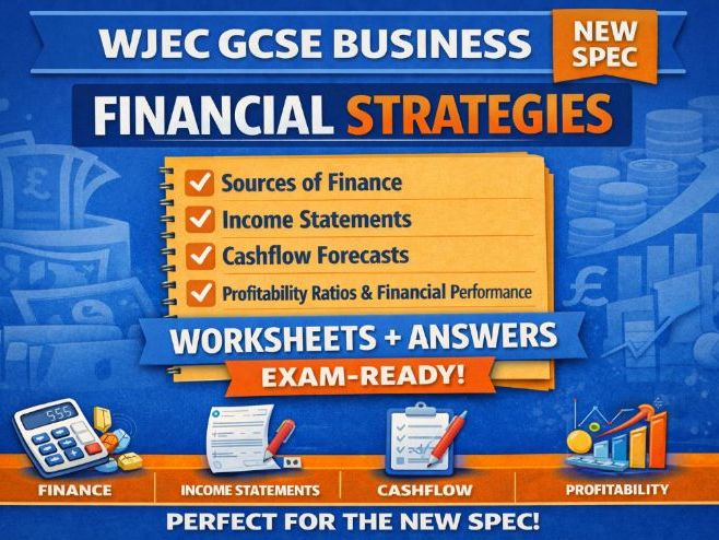 WJEC (2025 spec) GCSE Business Unit 3.3 Finance Homework Pack | 4 Worksheets + Mark Scheme