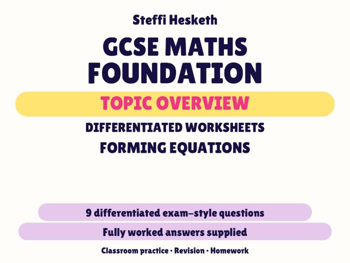 GCSE Foundation Forming Equations | Topic Overview Differentiated Worksheet