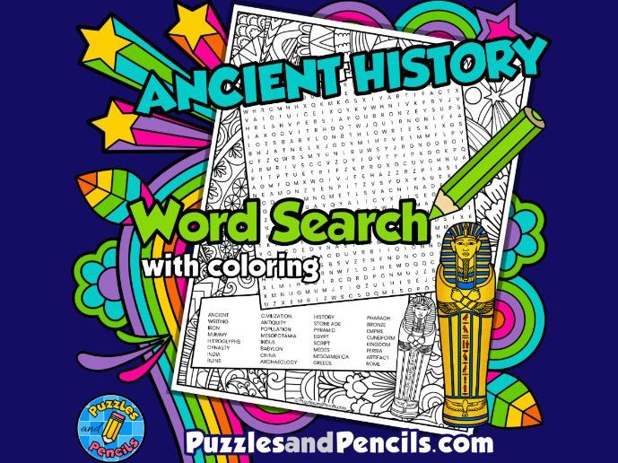 Ancient History Word Search Puzzle Activity with Colouring | Eras in World History