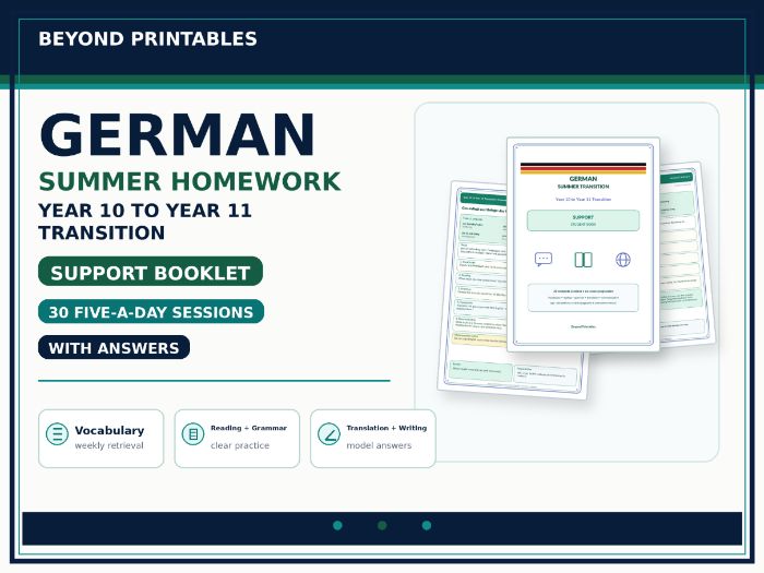 German Summer Homework Booklet – Year 10 to Year 11 Transition SUPPORT with Answers