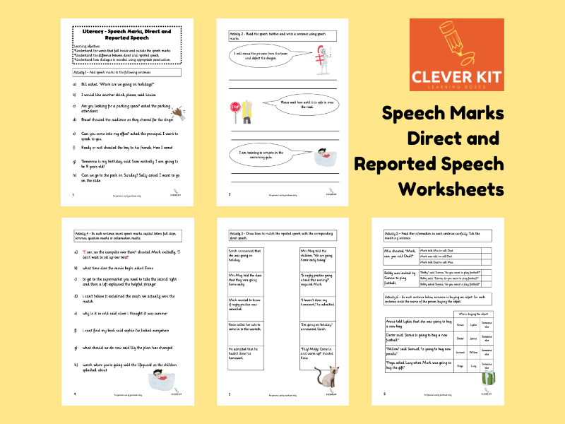Speech Marks, Direct and Reported Speech Worksheets