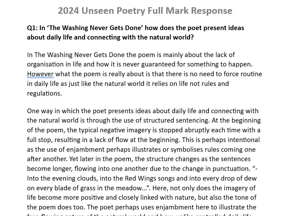 Unseen Poetry 2024 Full mark response