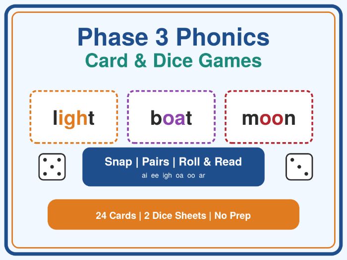 Phase 3 Phonics Card and Dice Games Pack