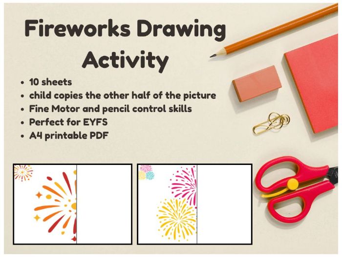 Fireworks Finish the Picture Drawing Activity – 10 Worksheets