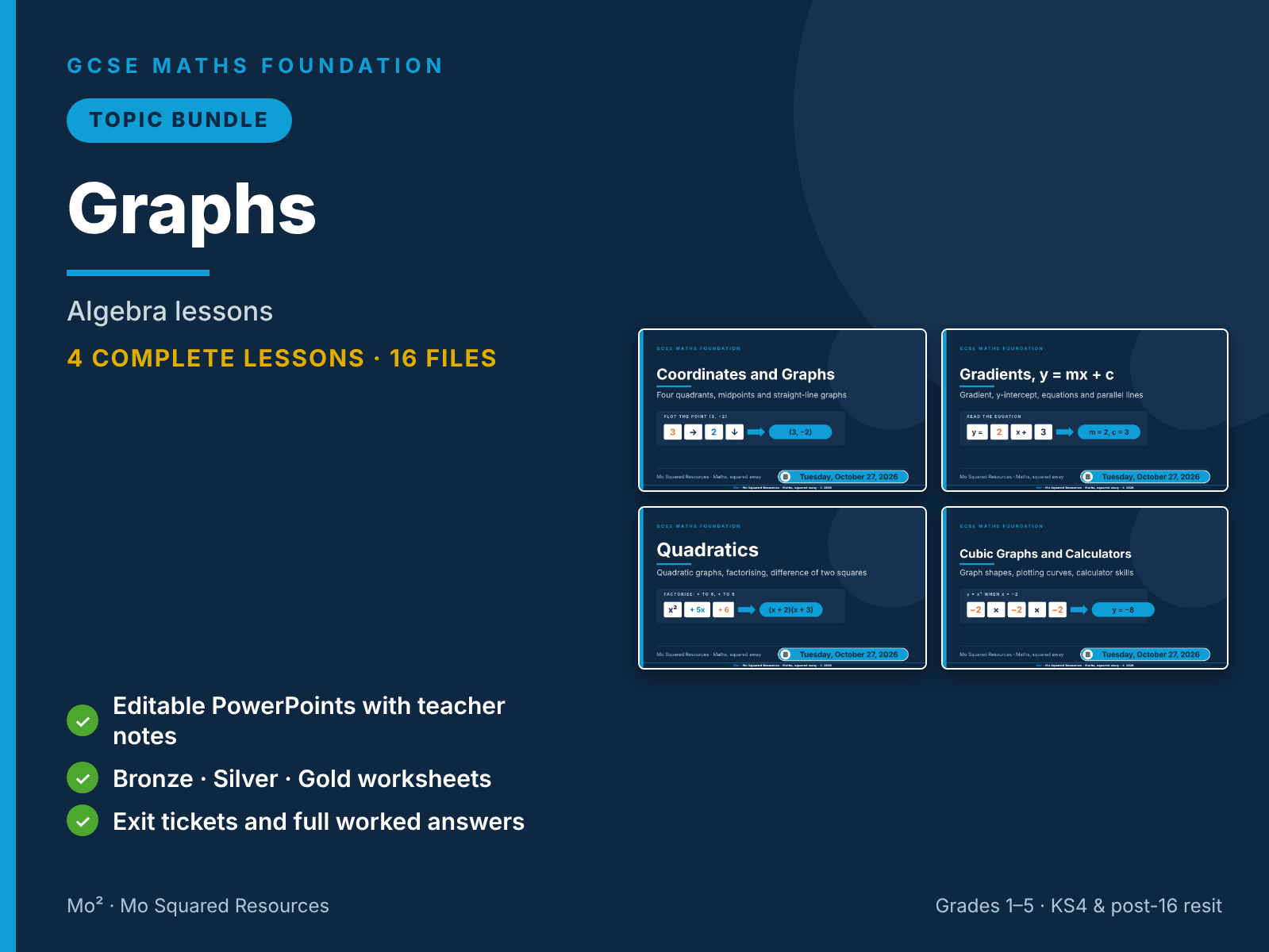 Graphs – 4 GCSE Maths Foundation Lessons (Topic Bundle) with Worksheets & Answers