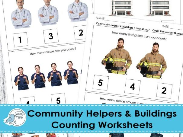 Community Helpers and Buildings Counting Worksheets Real Photos Preschool and Special Education