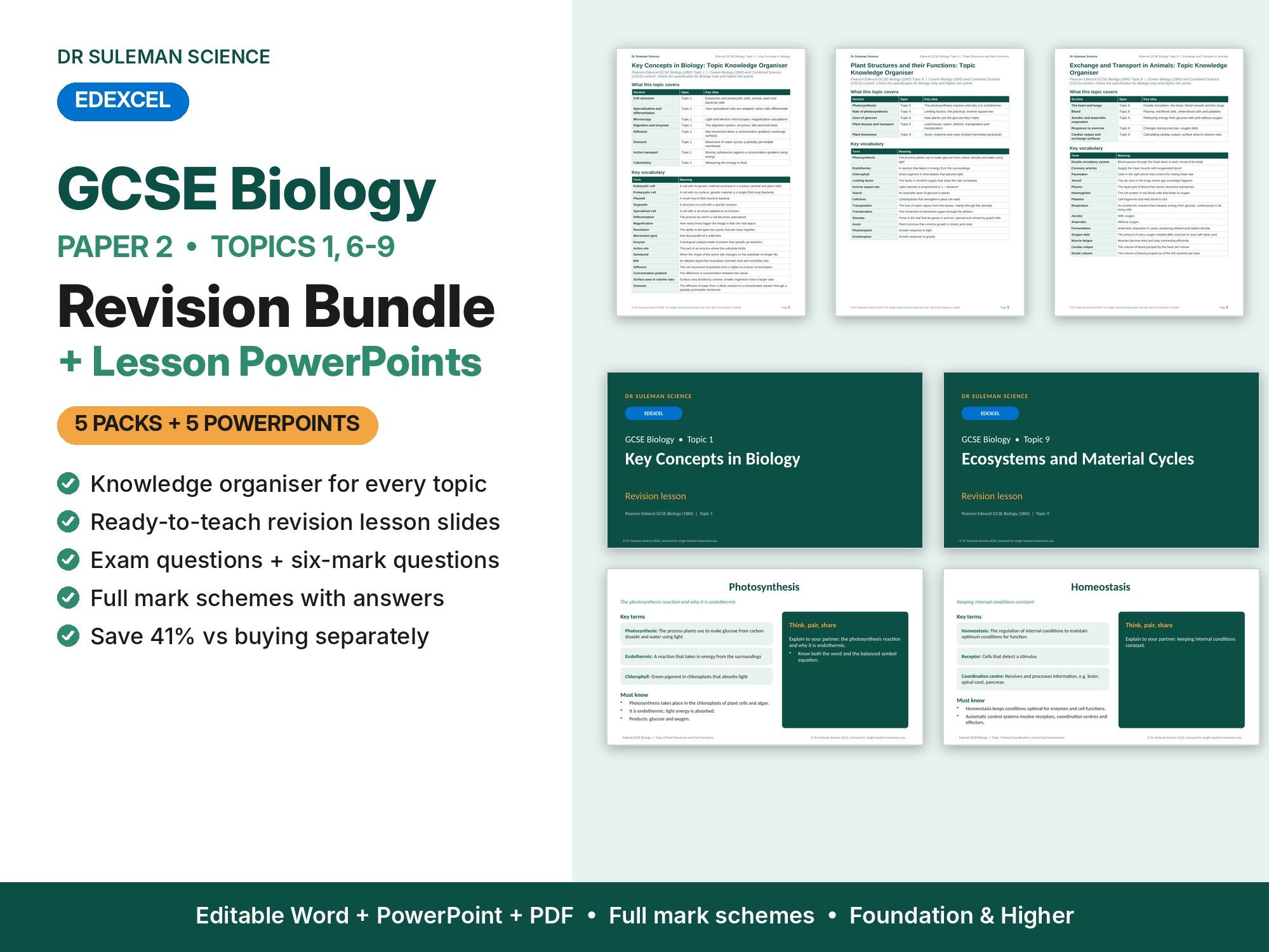 Edexcel GCSE Biology Paper 2 Revision Bundle + PowerPoints (Topics 1, 6-9)