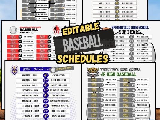 Editable BASEBALL Schedule Template | 6 Designs, 2 Variations per Design | Customizable in Canva