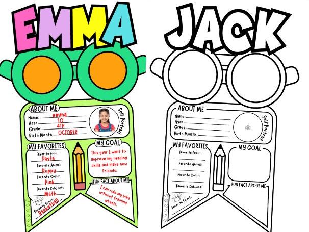 All About Me Glasses Name Banner Craft | Back to School Bulletin Board Activity