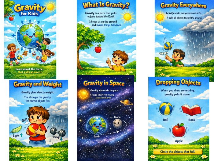 Gravity for Kids | Physics Worksheets | Science Activities | STEM Printable | Age 6–9 | PDF