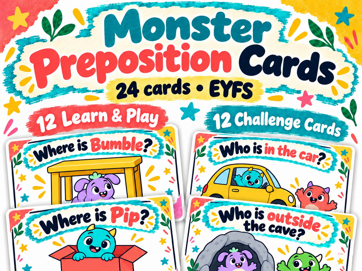 Monster Prepositions and Language PDF & PowerPoint - EYFS - B&B