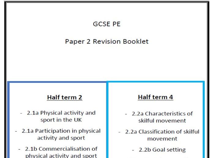 OCR GCSE PE Paper 2 Revision and Practice Question Booklet - With answers