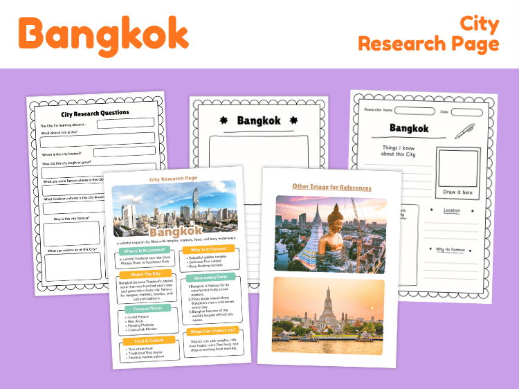 Bangkok City Research Project | Geography & Landmark Worksheets