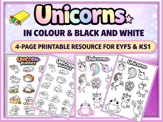 Magical Unicorns in Colour / Black + White