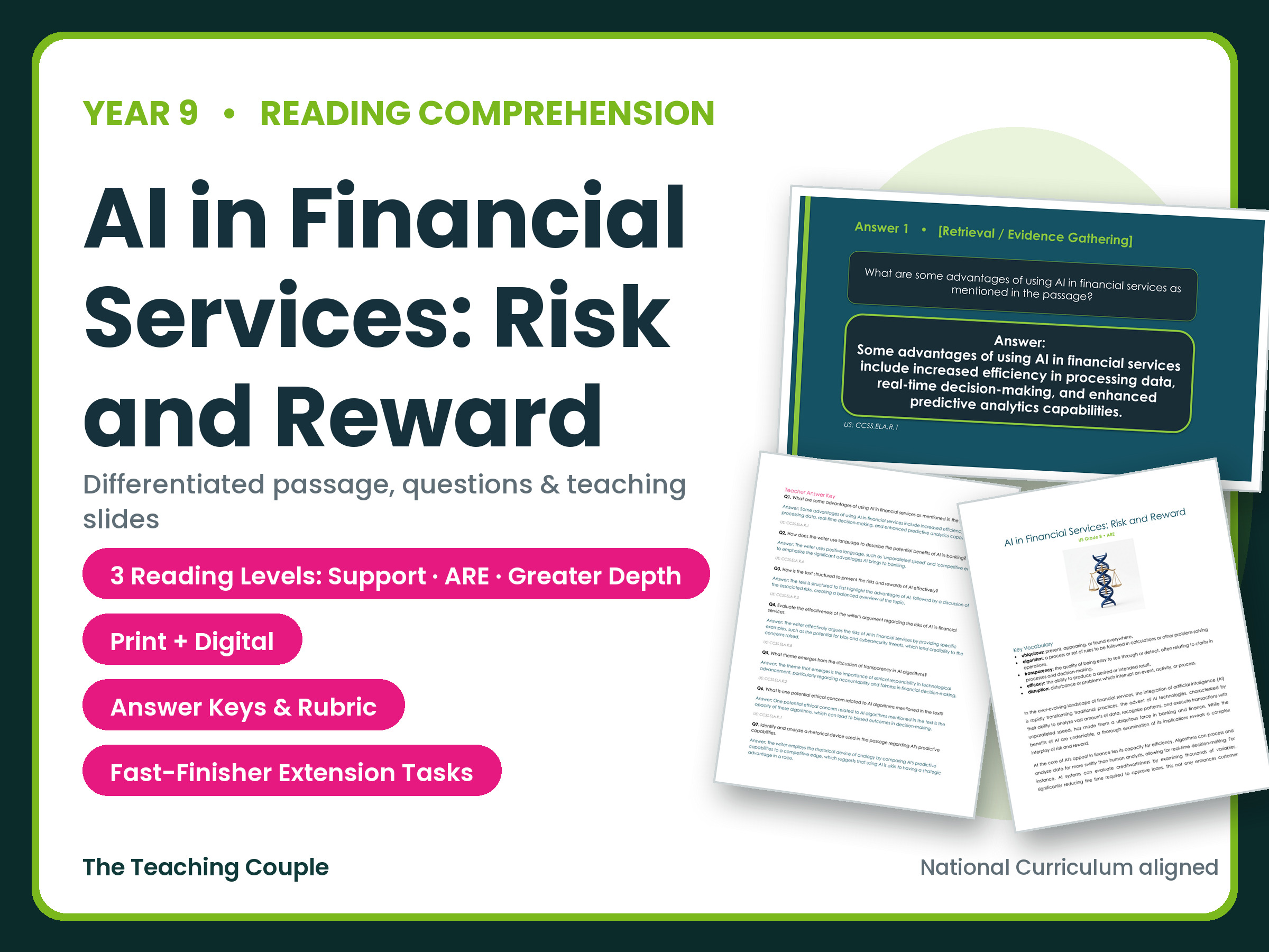 AI in Financial Services: Risk and Reward Reading Comprehension | Year 9 (KS3)