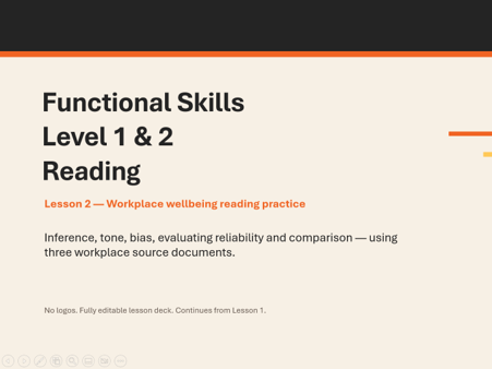 Functional Skills Reading Lesson 2 – Text Types, Purpose & Audience + Workplace Wellbeing Assessment
