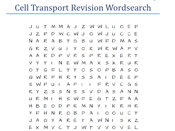 Differentiated Cell Transport Revision Wordsearch