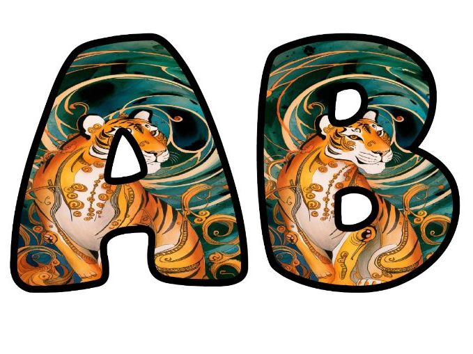 Tiger Art Painting Lettering Set | Classroom Display | Upper & Lowercase, 0-9 and Signs