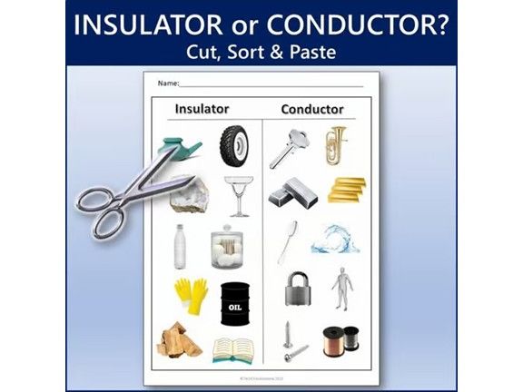 Electrical Insulators or Conductors Cut, Sort & Paste | Printable Worksheet