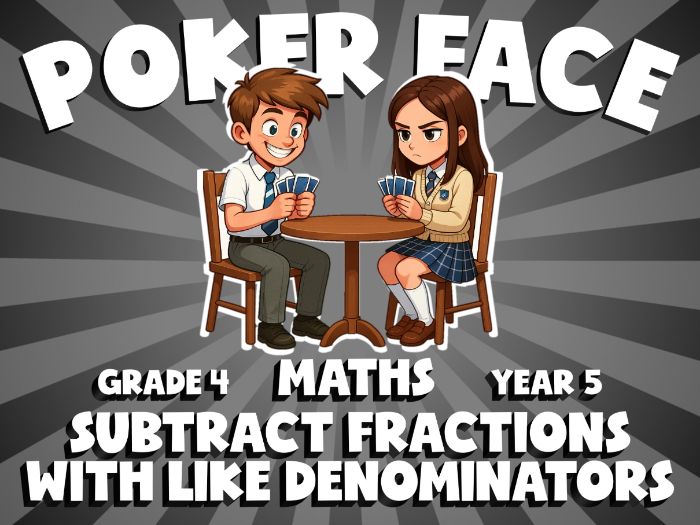Subtract Fractions with Like Denominators POKER FACE Maths Game | No-Prep Year 5 Review Activity