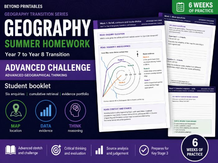 Year 7 to Year 8 Geography Summer Booklet – Advanced Challenge | KS3 Higher Ability with