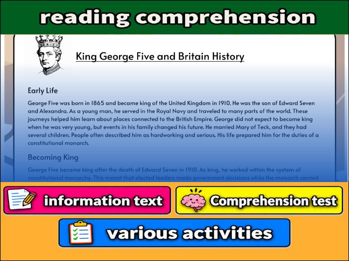 King George Five and Britain History- Reading Comprehension, Worksheet & Activities
