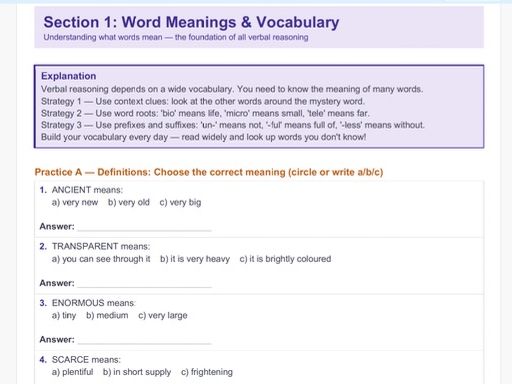 11+ Verbal Reasoning Booklet - End of Year 4 → Year 5