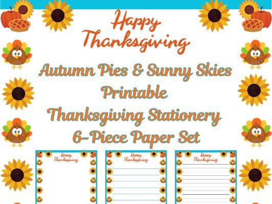 Autumn Pies & Sunny Skies! Stationery Pages 6 Writing Papers (Color/B&W) (Lined/Unlined)