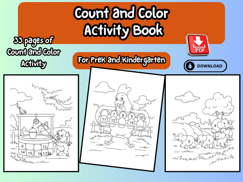 Count and Color Activity Book For PreK and K