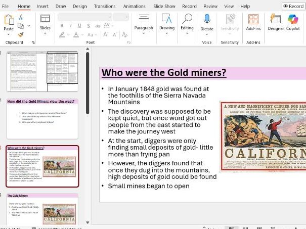 OCR B GCSE HISTORY Making of America lesson 9- gold rush (both)
