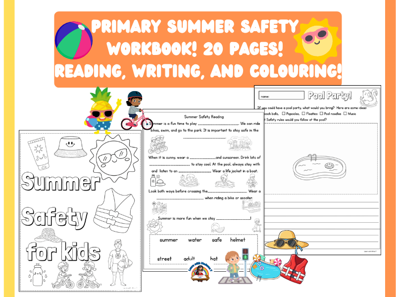 Summer Safety Workbook | Primary & ESL Literacy Activities | No Prep | 20 PAGES