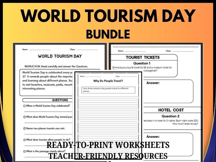 World Tourism Day Reading, Writing & Math Bundle | Grades 2–8